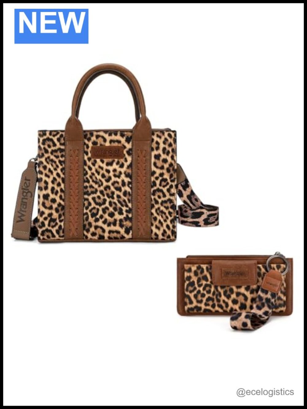 Leopard Print Tote Bag and Wristlet Wallet Set with Card Holder